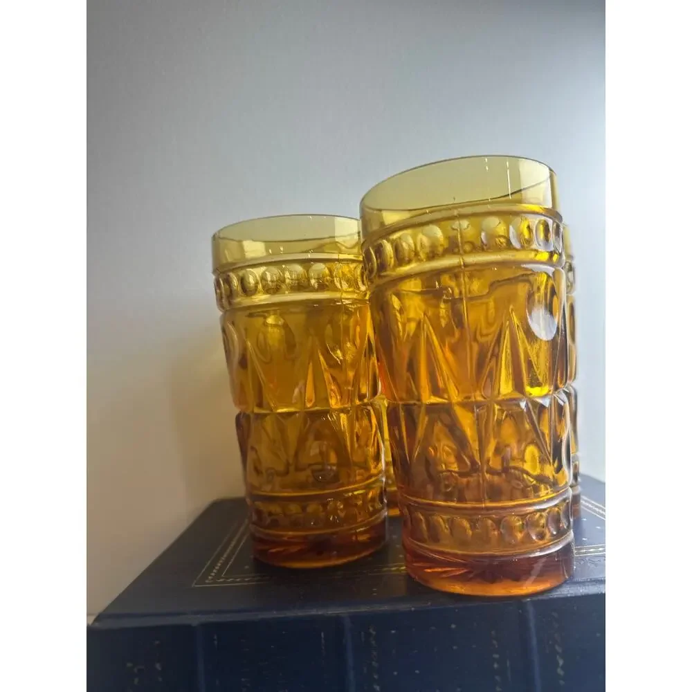 Indiana Glass Colony Park Lane Amber Tumbler Glass Set Of 4